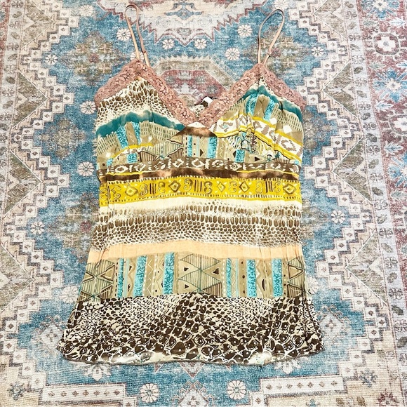 Y2K Boho Multicolor cami top with lace details size XL - Picture 3 of 14